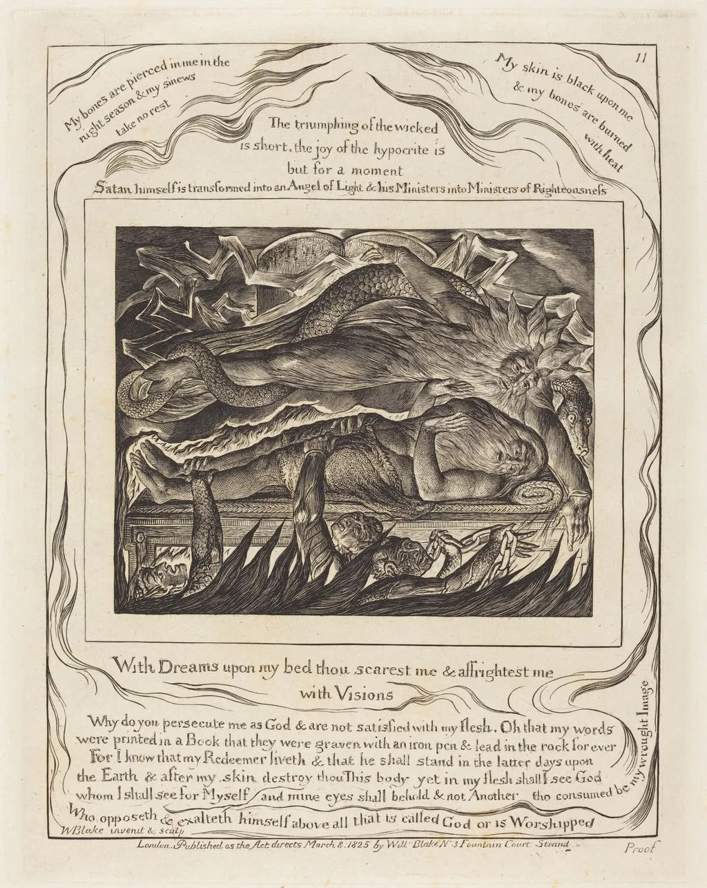 Job's Evil Dreams, by William Blake, ink, 1825