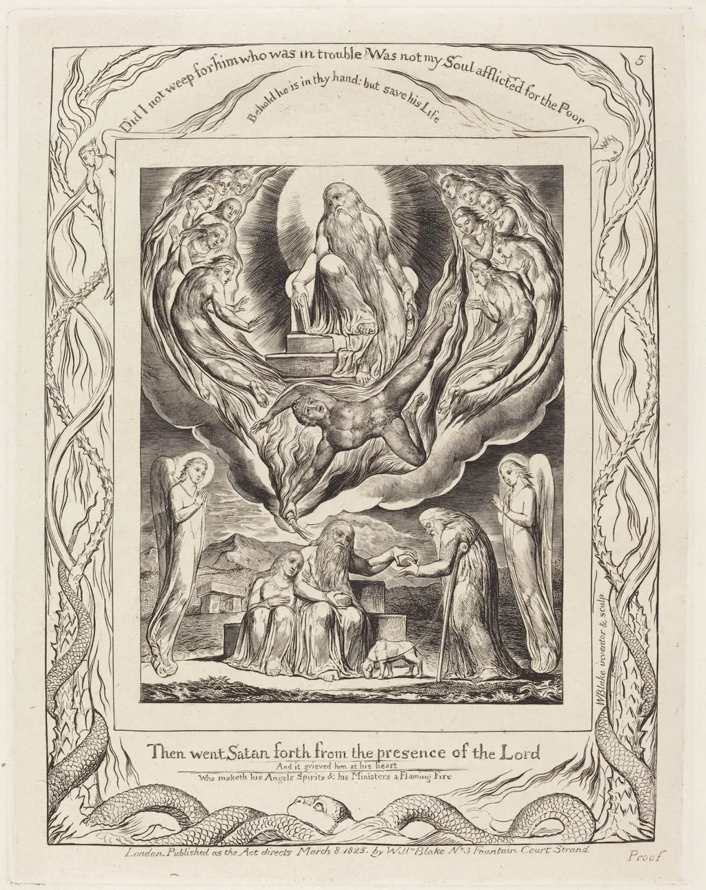 Satan Going Forth from the Presence of the Lord, by William Blake, ink, 1825
