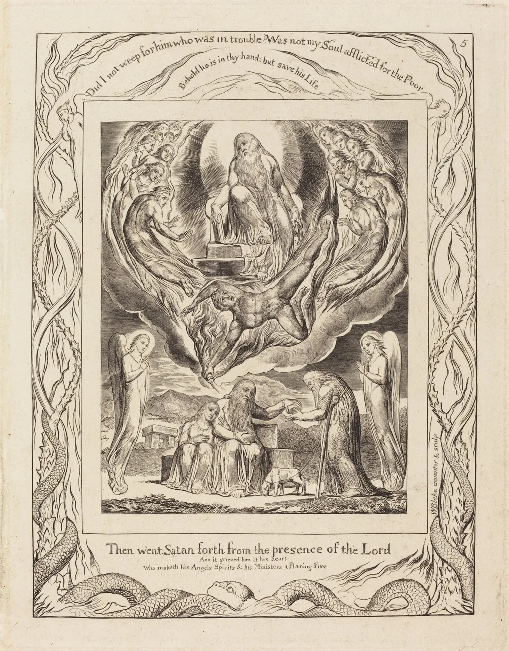 Satan Going Forth from the Presence of the Lord, by William Blake, ink, 1825