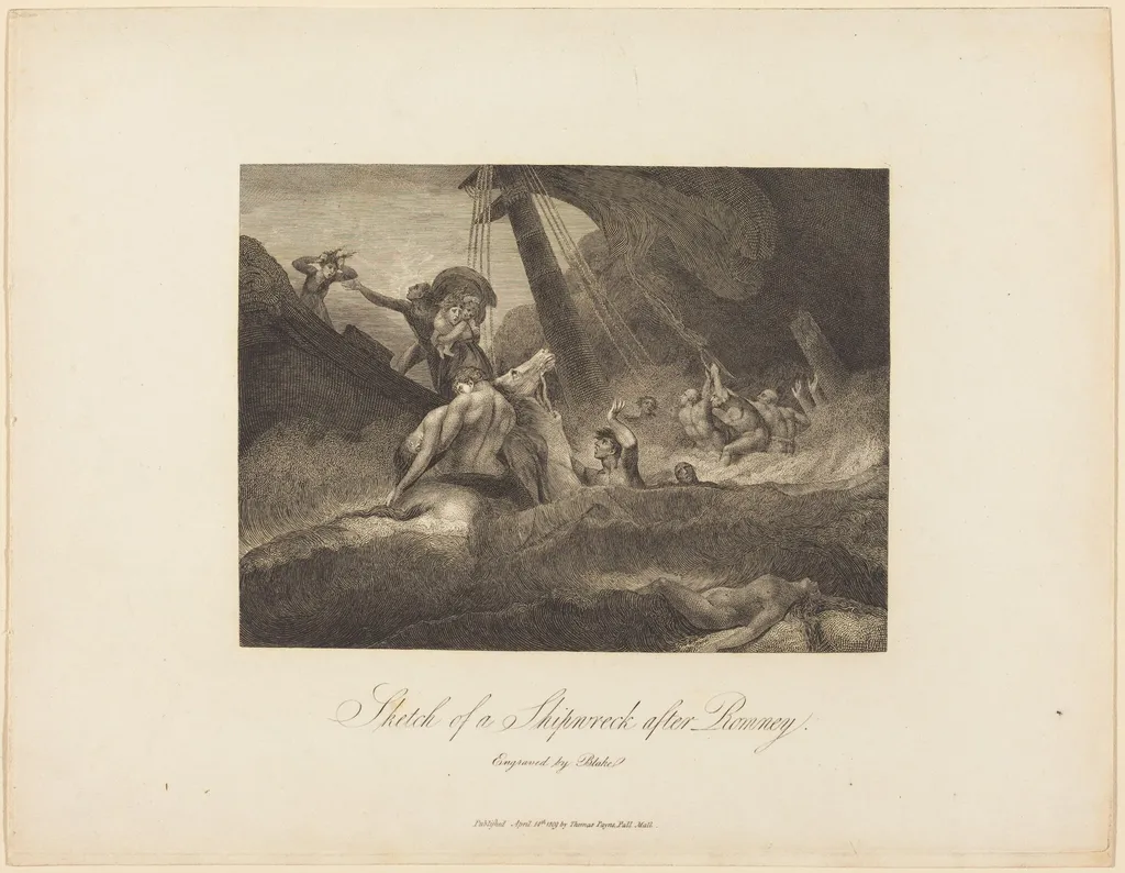 Sketch of a Shipwreck, by William Blake, ink, 1809