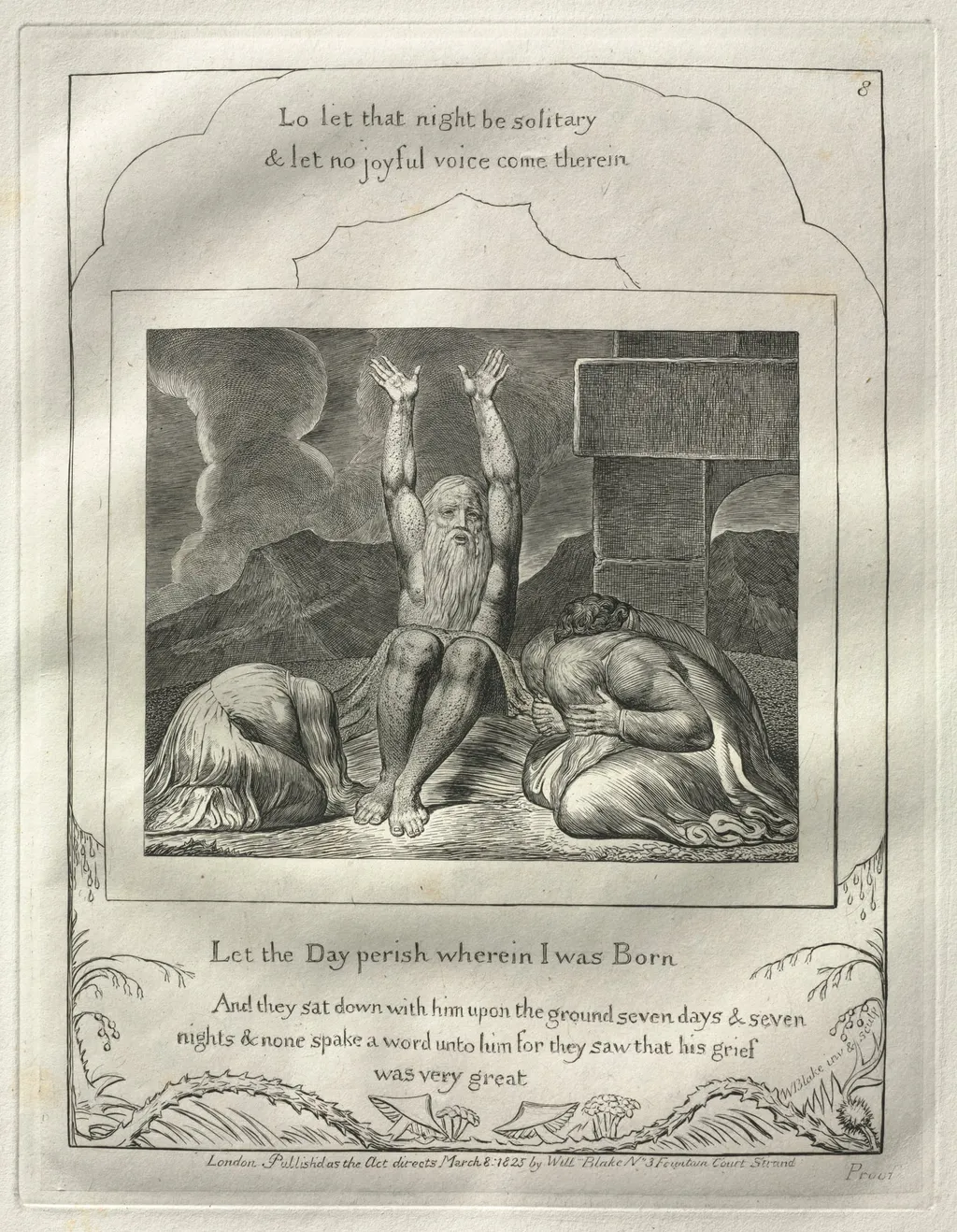 The Book of Job: No. 8, Let the Day perish wherin I was born, by William Blake, 1825