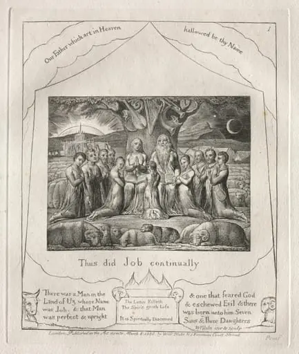 The Book of Job:  Pl. 1, Thus did Job continually, by William Blake