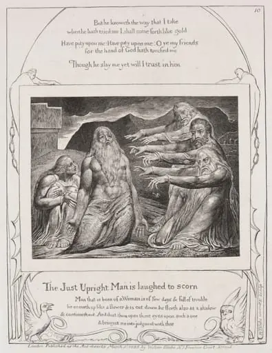 The Book of Job: Pl. 10, The just upright man is laughted to scorn, by William Blake