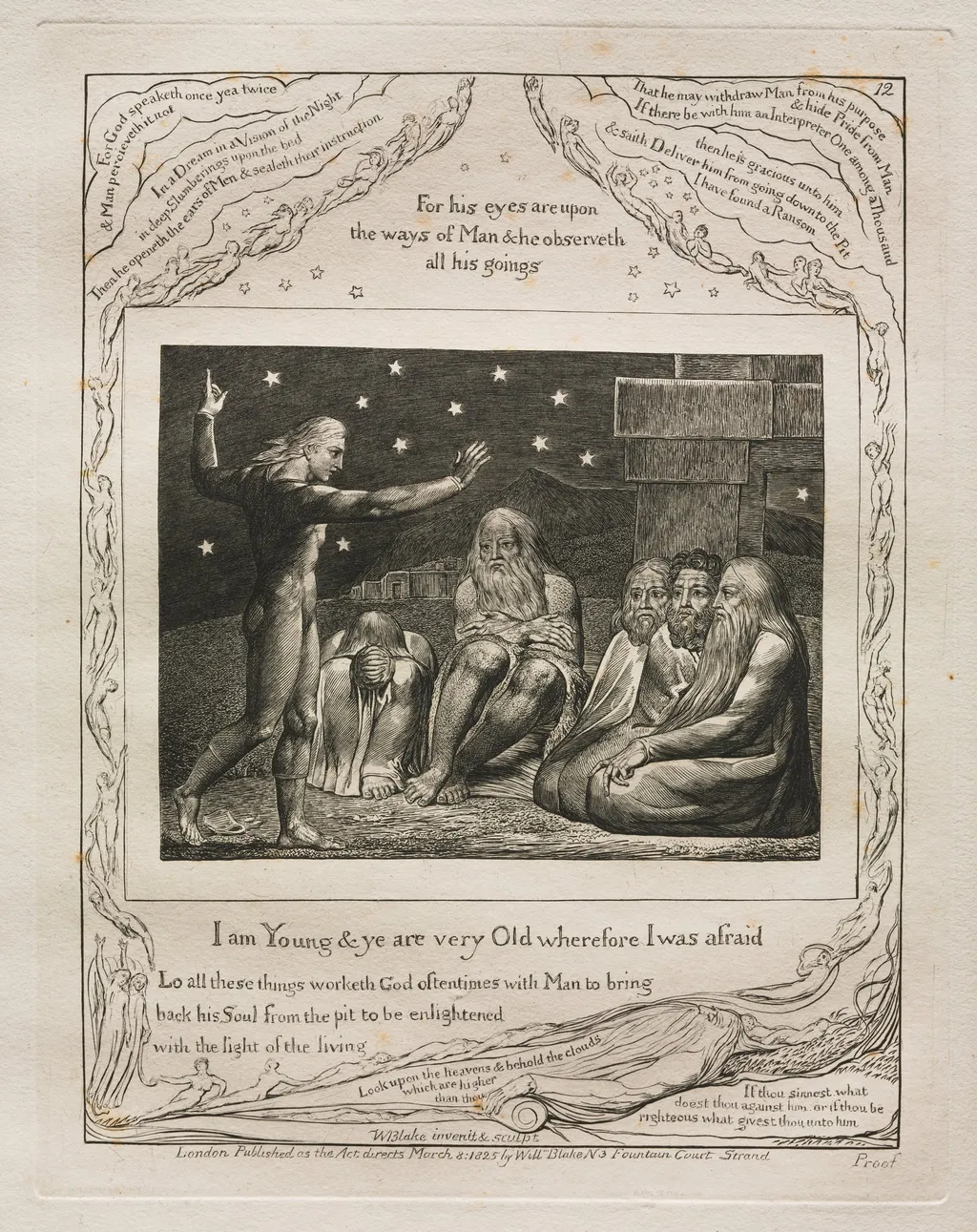 The Book of Job: Pl. 12, I am Young and ye are very Old wherefore I was afraid, by William Blake, 1825