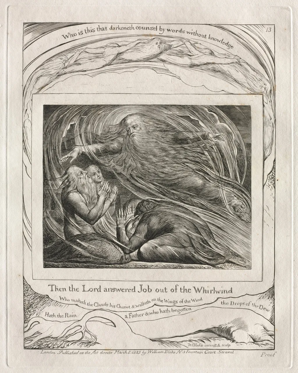 The Book of Job: Pl. 13, Then the Lord answered Job out of the Whirlwind, by William Blake, 1825