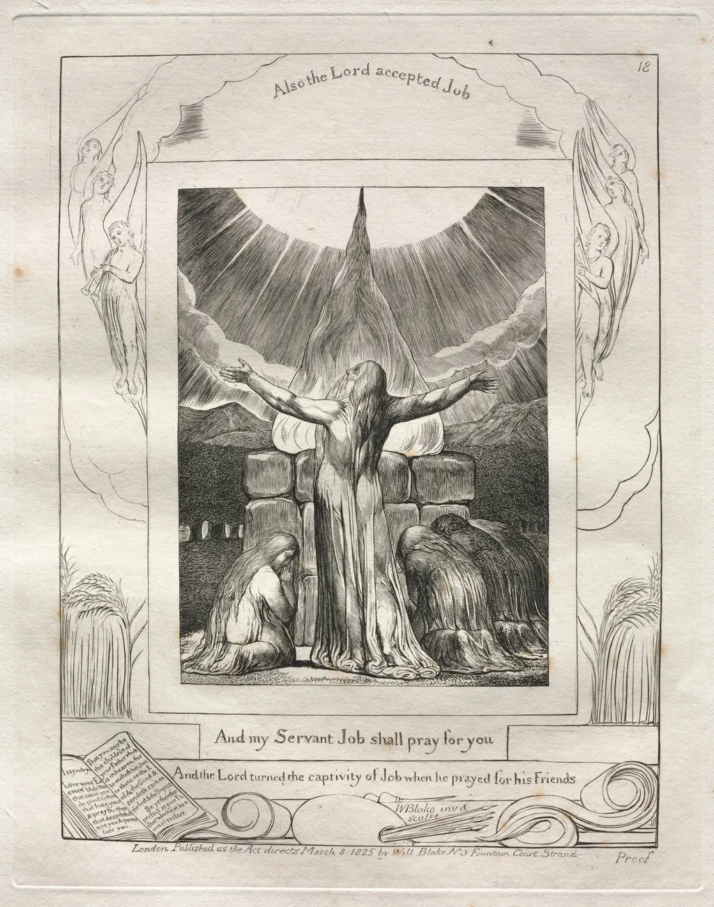 The Book of Job: Pl. 18, And my Servant Job shall pray for you, by William Blake, 1825
