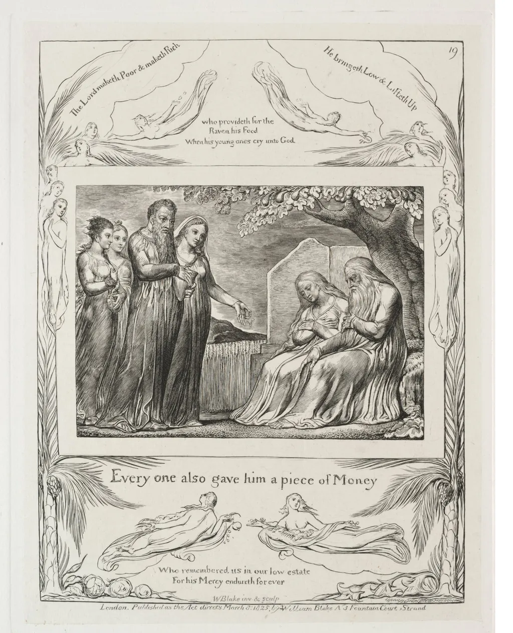 The Book of Job: Pl. 19, Every one also gave him a piece of money, by William Blake, 1825