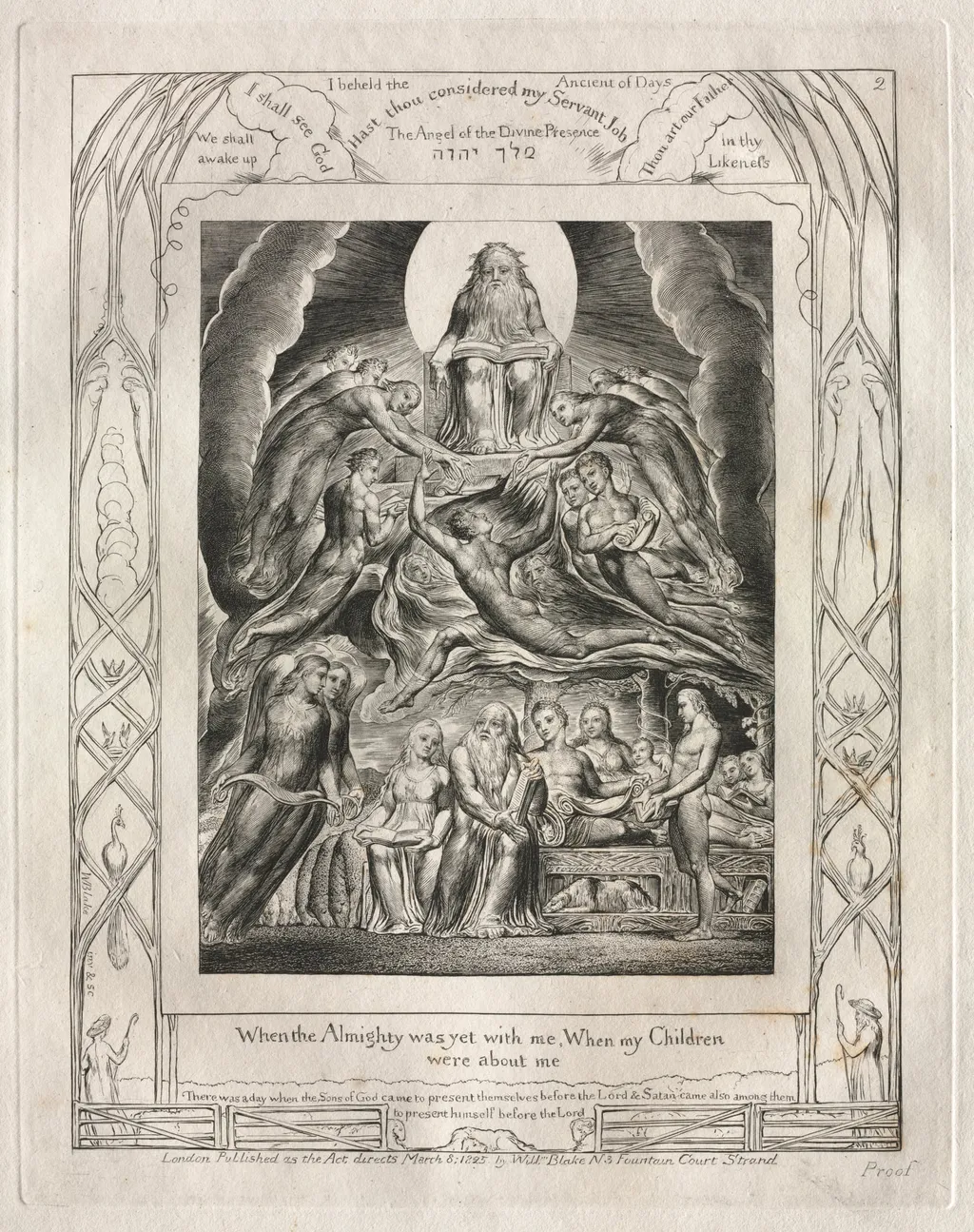 The Book of Job: Pl. 2, When the Almighty was yet with me, When my Children, by William Blake, 1825
