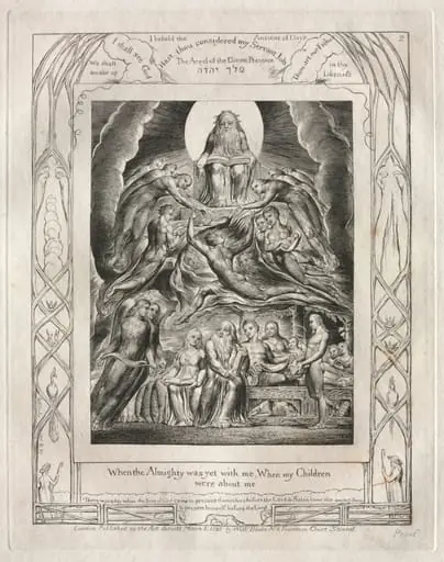 The Book of Job: Pl. 2, When the Almighty was yet with me, When my Children, by William Blake