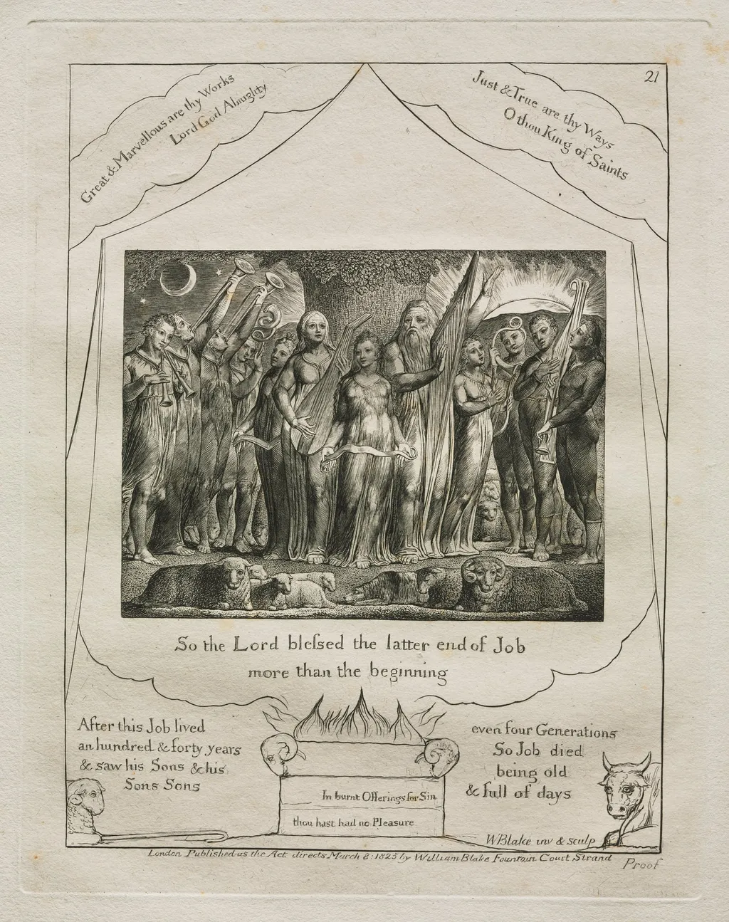 The Book of Job: Pl. 21, So the Lord blessed the latter end of Job, by William Blake, 1825