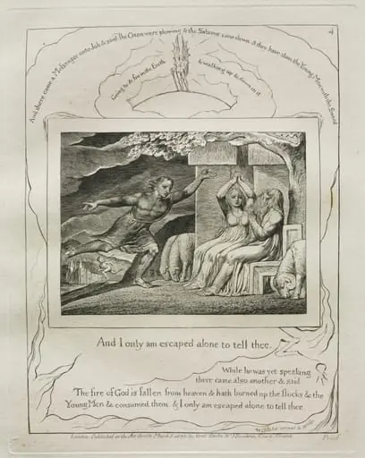 The Book of Job: Pl. 4, And I only am escaped alone to tell thee, by William Blake