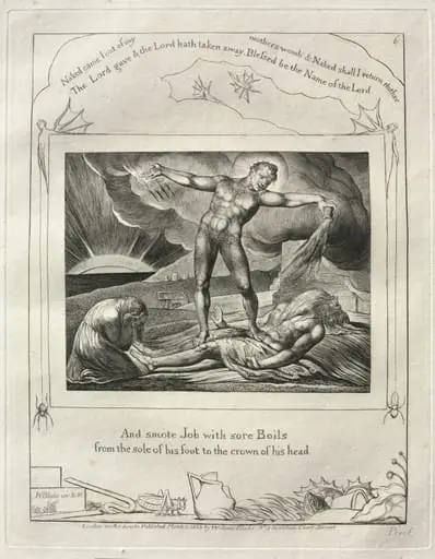The Book of Job: Pl. 6, And smote Job with sore Boils, by William Blake