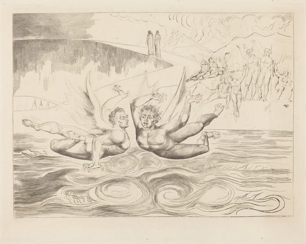 The Circle of the Corrupt Officials; the Devils Mauling Each Other, by William Blake, ink, 1827