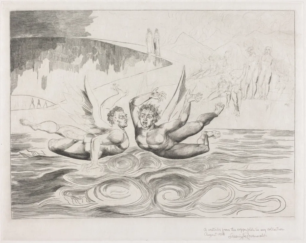 The Circle of the Corrupt Officials; the Devils Mauling Each Other, by William Blake, ink, 1827