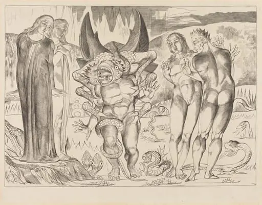 The Circle of the Thieves; Agnolo Brunelleschi Attacked by a Six-Footed Serpent, by William Blake
