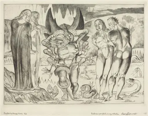 The Circle of the Thieves; Agnolo Brunelleschi Attacked by a Six-Footed Serpent, by William Blake