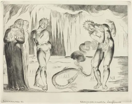 The Circle of the Thieves; Buoso Donati Attacked by the Serpent, by William Blake