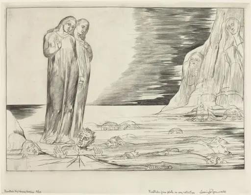The Circle of the Traitors; Dante's Foot Striking Bocca degli Abbate, by William Blake