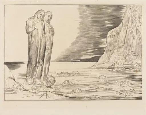 The Circle of the Traitors; Dante's Foot Striking Bocca degli Abbate, by William Blake
