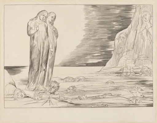 The Circle of the Traitors; Dante's Foot Striking Bocca degli Abbate, by William Blake