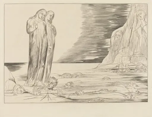 The Circle of the Traitors; Dante's Foot Striking Bocca degli Abbate, by William Blake