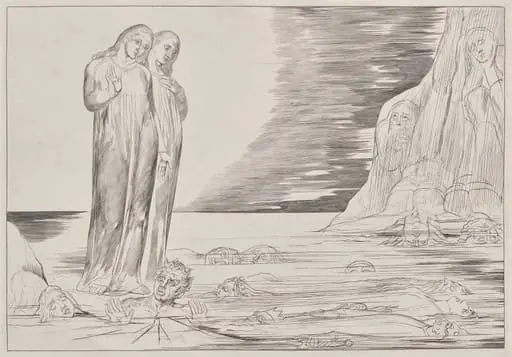 The Circle of the Traitors: Dante's Foot Strriking Bocca degli Abbate, from Dante's Inferno, Canto XXXII Illustration to Dante's The Divine Comedy, by William Blake