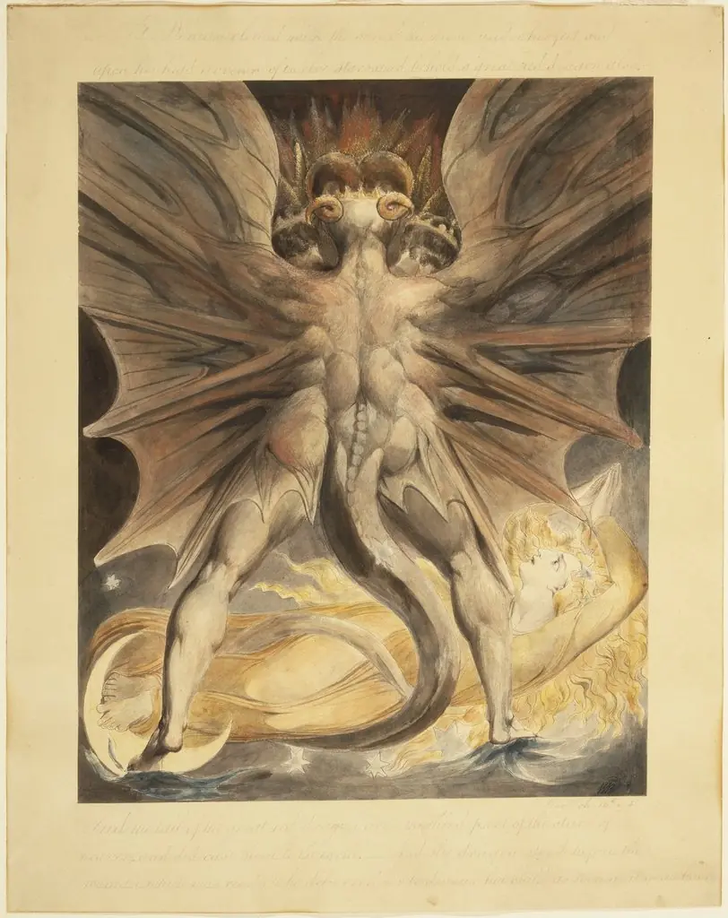 The Great Red Dragon and the Woman Clothed with the Sun (Rev. 12: 1-4), by William Blake