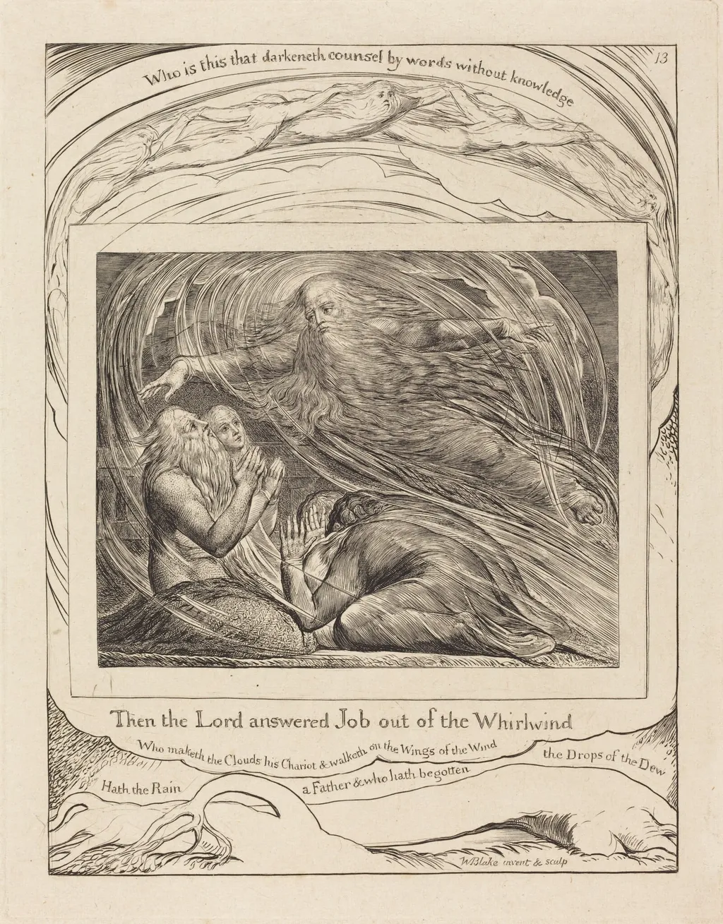 The Lord Answering Job out of the Whirlwind, by William Blake, ink, 1825