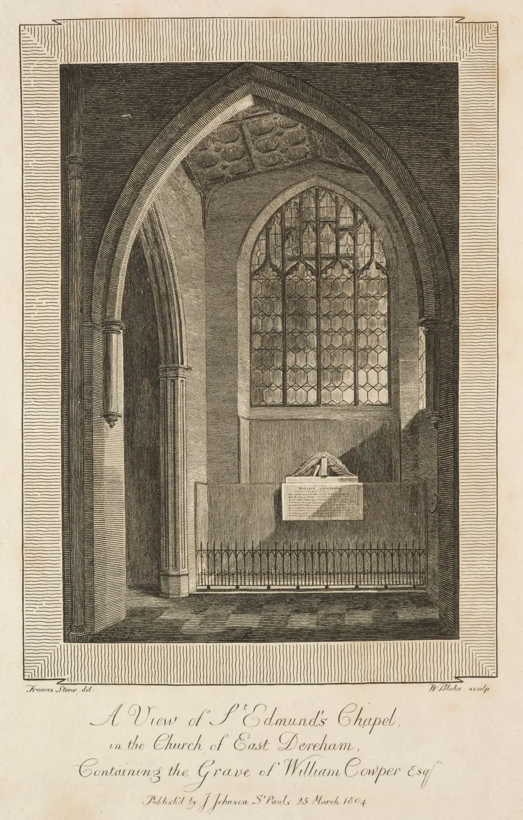 View of St. Edmund's Chapel in the Church of East Dereham, containing the Grave of William Cowper Esquire, by William Blake, 1804