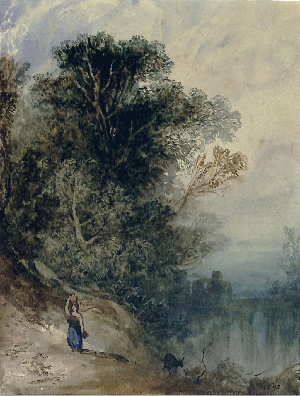 Landscape with peasant girl carrying a pitcher, by William Borthwick Johnstone, watercolor, 1820