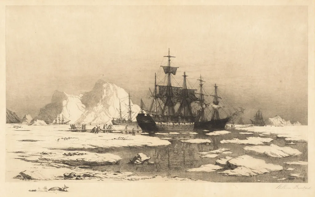 Among the Ice Floes, by William Bradford, ink, 1890