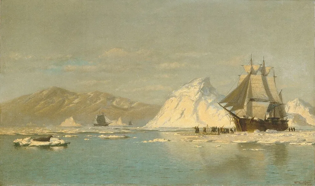 Off Greenland—Whaler Seeking Open Water, by William Bradford, oil, 1857