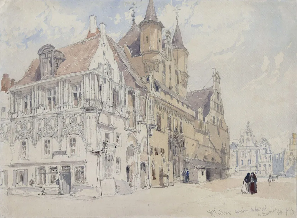 Malines, Maison du Conseil, by William Callow, watercolor, 1844