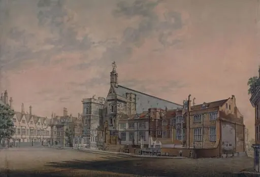 New Palace Yard with the Augmentation Office as in 1793 and the Offices of the Exchequer, by William Capon