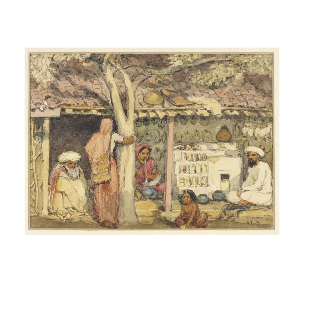 A bangle-seller in his shop, Pune, by William Carpenter, paint, 1850
