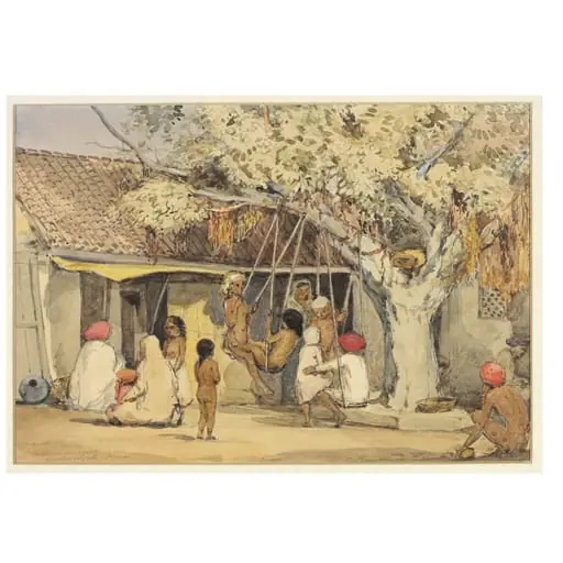 Children swinging Sudder bazaar. Poona, by William Carpenter