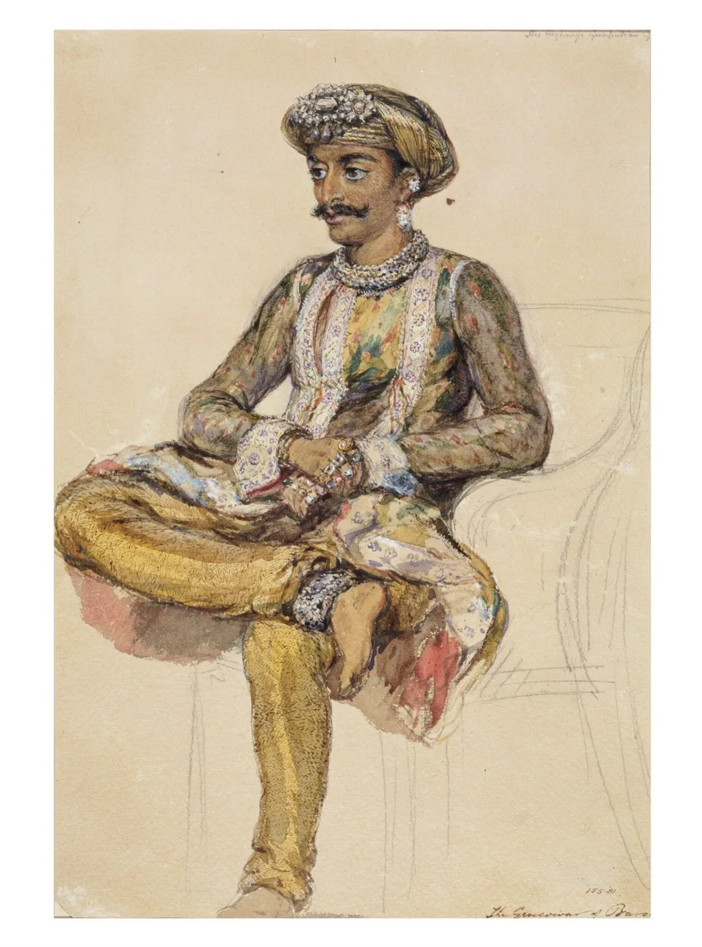 Ganpat Rao, Gaekwar of Baroda (r.1847-1856), by William Carpenter, paint, 1851