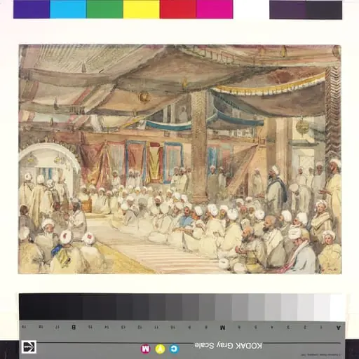 Interior of Shah Hamadan's Masjid during a religious ceremony, by William Carpenter