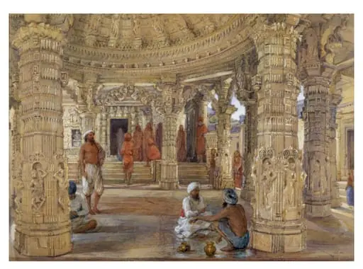 Interior of the domed entrance to the Neminath temple, Dilwara, Mount Abu, by William Carpenter
