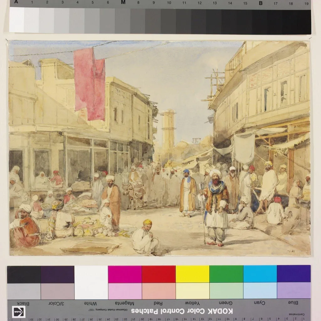 Street scene in Peshawar, by William Carpenter, paint, 1855
