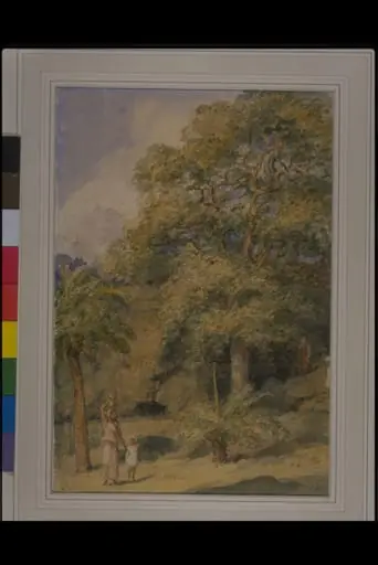 Study of a tamarind tree and date palms near Sir William Yardley's house at Breach Candy, Bombay, by William Carpenter
