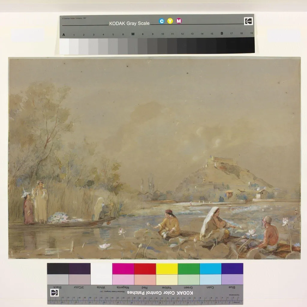 The fort of Hari Purbut from the lake, by William Carpenter, paint, 1855