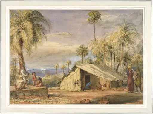 Toddywallah's hut in a grove of date palms near Breach Candy, Bombay, by William Carpenter