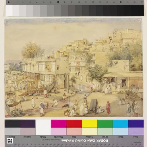 View of houses adjoining a stream, Peshawar, by William Carpenter