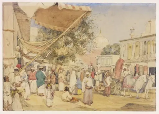 View of the bazaar at the back of the Jami Masjid, Delhi, by William Carpenter