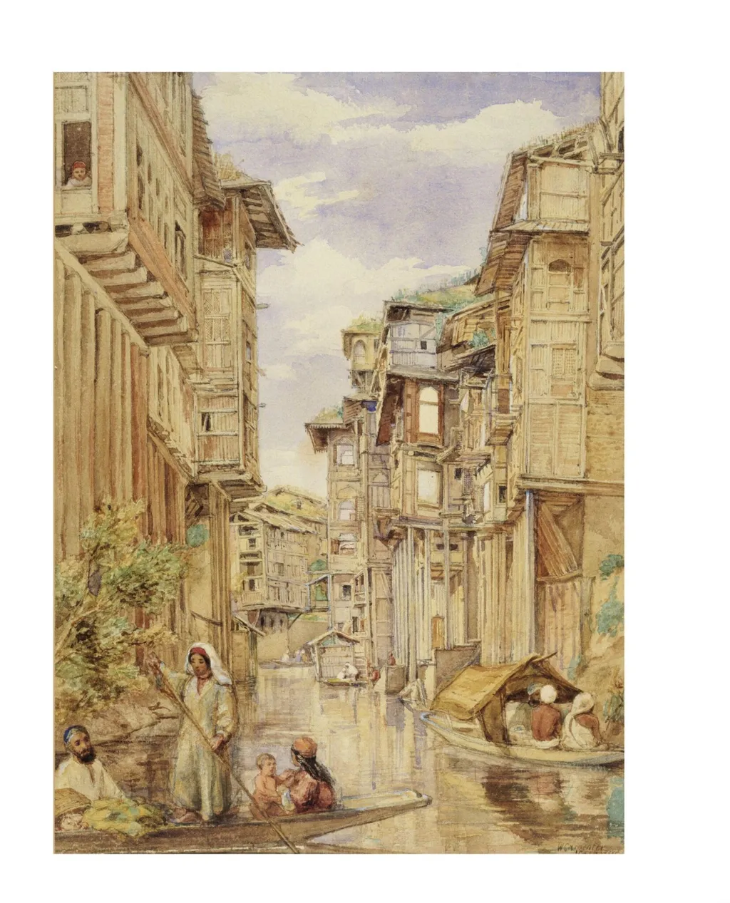 View on the Mar Canal, Srinagar, by William Carpenter, paint, 1855