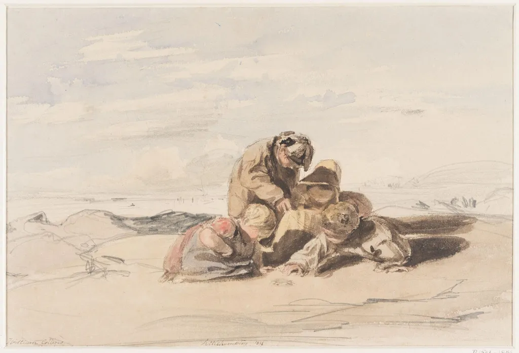 Littlehampton : Seashore Study with Children Playing on the Sands, by William Collins, watercolor, 1836