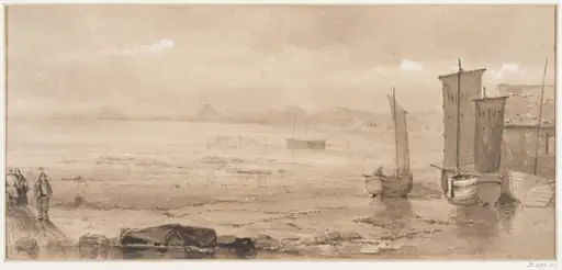 Seashore Study: Low Tide with Fishing Boats and Fisher Folk, by William Collins