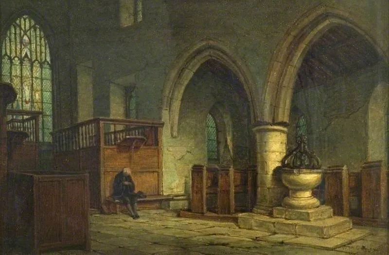 The Chapel, Haddon Hall, Derbyshire, by William Cubley, oil, 1866