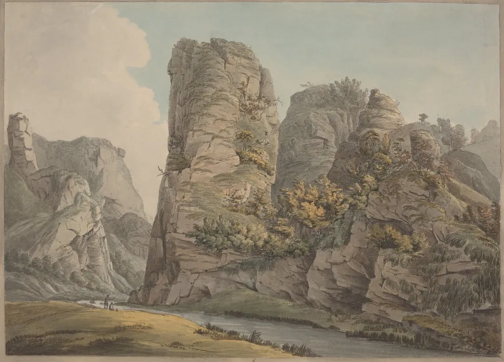 A Singular Rock in Dove-Dale named the Pickerell, by William Day, graphite, 1789
